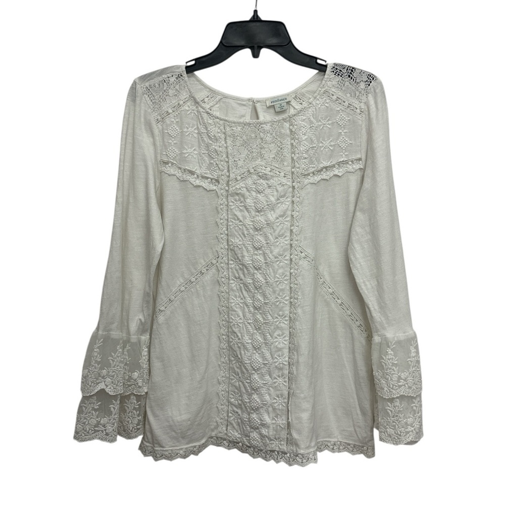 Sundance Embroidered Lace Detail Long Sleeve Blouse Size Medium Boho Romantic